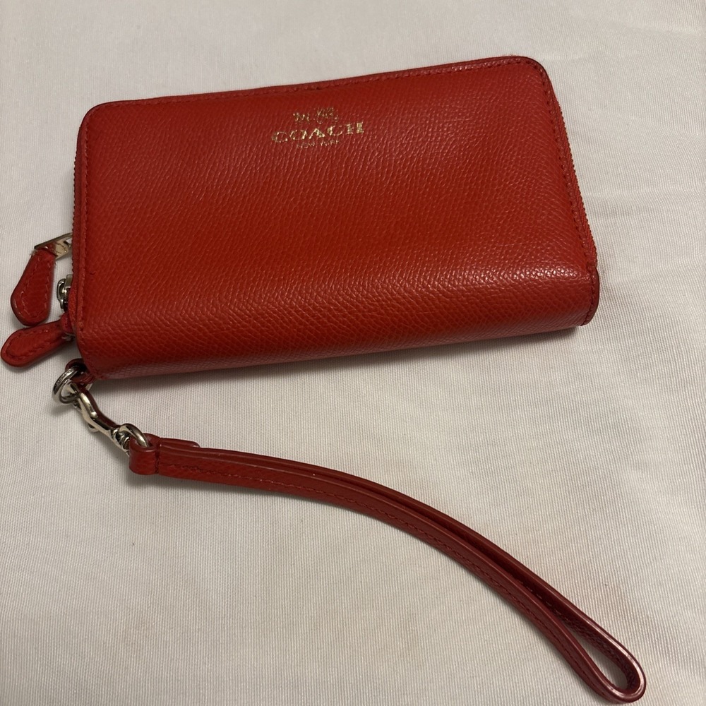 Coach Double Zip Travel Wallet Womens Leather Organizer True Red Pebbled Leather - Picture 5 of 10